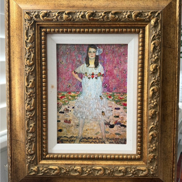 Gold Framed Art with Pink and White Highlights Mäda Primavesi by Klimt 18x21”